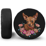 Embroidery Chihuahua And Flower Print Leather Spare Tire Cover