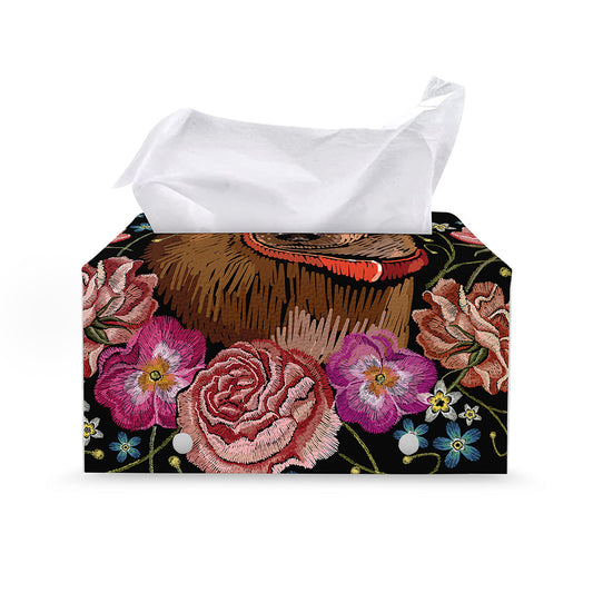 Embroidery Chihuahua And Flower Print Leather Tissue Box Cover