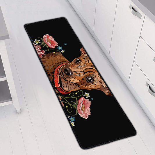 Embroidery Chihuahua And Flower Print Long Kitchen Mat