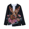 Embroidery Chihuahua And Flower Print Long Sleeve Short Coat