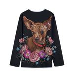 Embroidery Chihuahua And Flower Print Long Sleeve Short Coat