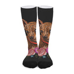 Embroidery Chihuahua And Flower Print Long Socks