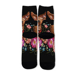 Embroidery Chihuahua And Flower Print Long Socks