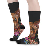 Embroidery Chihuahua And Flower Print Long Socks