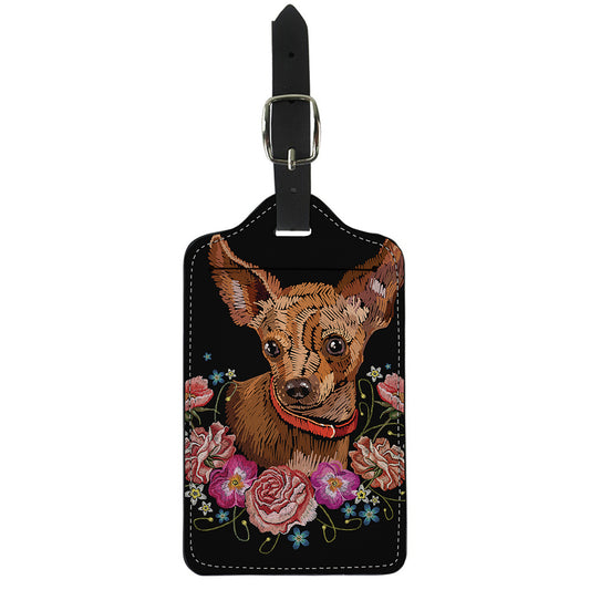 Embroidery Chihuahua And Flower Print Luggage Tag