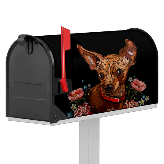 Embroidery Chihuahua And Flower Print Mailbox Cover