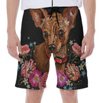 Embroidery Chihuahua And Flower Print Men's Beach Shorts