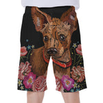 Embroidery Chihuahua And Flower Print Men's Beach Shorts