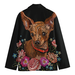 Embroidery Chihuahua And Flower Print Men's Blazer