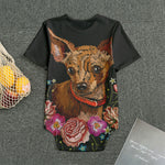 Embroidery Chihuahua And Flower Print Men's Bodysuit