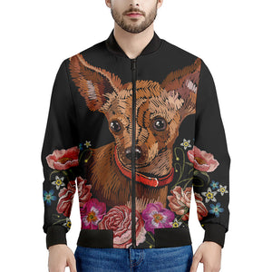 Embroidery Chihuahua And Flower Print Men's Bomber Jacket