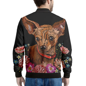 Embroidery Chihuahua And Flower Print Men's Bomber Jacket