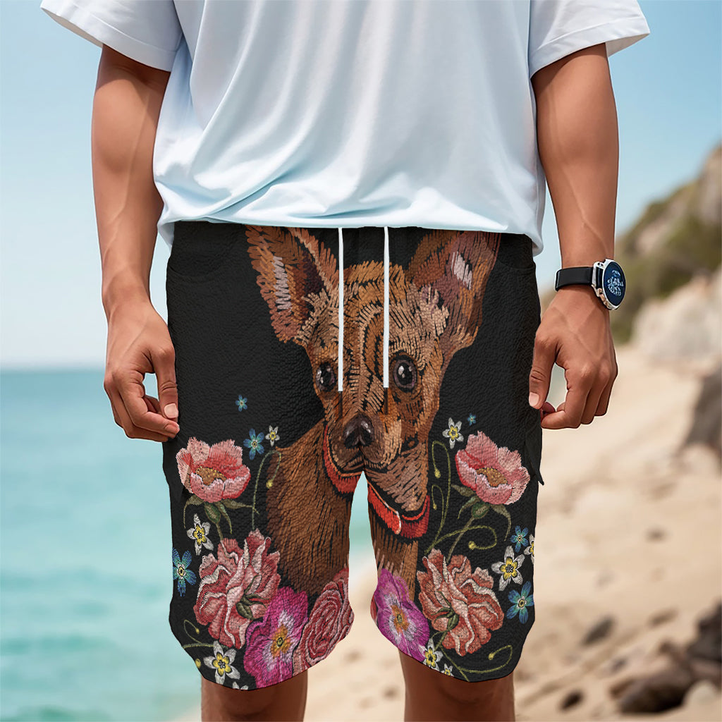 Embroidery Chihuahua And Flower Print Men's Cargo Shorts