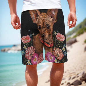 Embroidery Chihuahua And Flower Print Men's Cargo Shorts