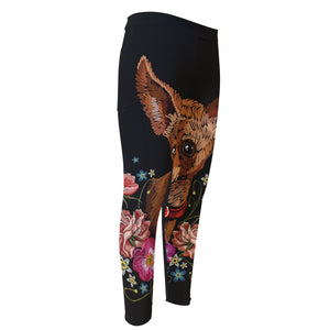 Embroidery Chihuahua And Flower Print Men's Compression Pants