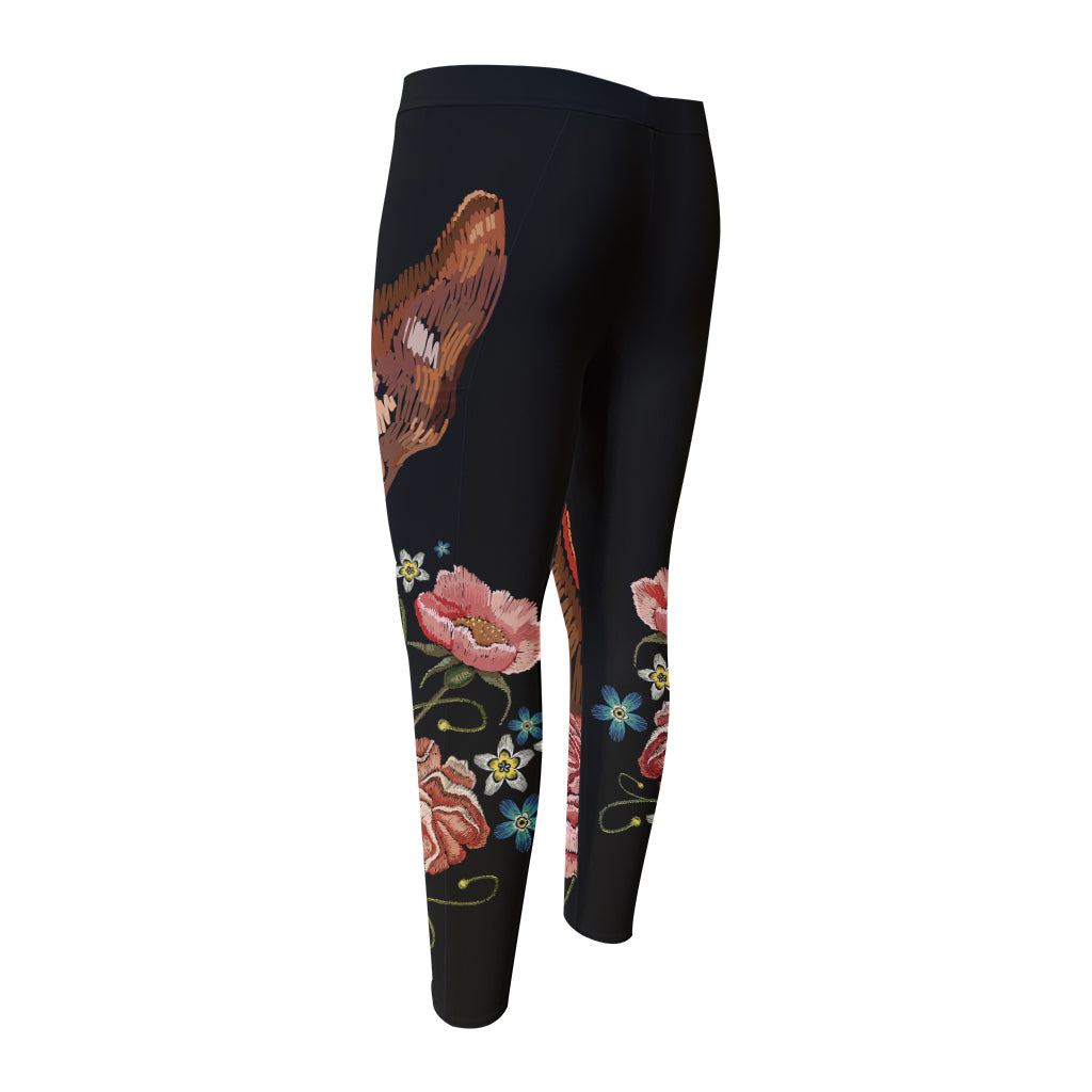 Embroidery Chihuahua And Flower Print Men's Compression Pants