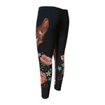 Embroidery Chihuahua And Flower Print Men's Compression Pants