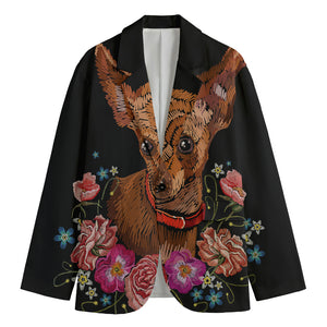 Embroidery Chihuahua And Flower Print Men's Cotton Blazer