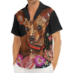 Embroidery Chihuahua And Flower Print Men's Deep V-Neck Shirt