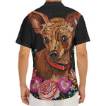 Embroidery Chihuahua And Flower Print Men's Deep V-Neck Shirt