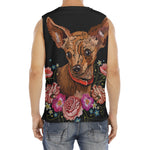 Embroidery Chihuahua And Flower Print Men's Fitness Tank Top