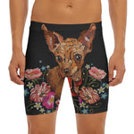 Embroidery Chihuahua And Flower Print Men's Long Boxer Briefs