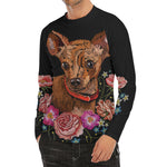 Embroidery Chihuahua And Flower Print Men's Long Sleeve Rash Guard