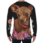 Embroidery Chihuahua And Flower Print Men's Long Sleeve T-Shirt