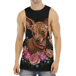 Embroidery Chihuahua And Flower Print Men's Muscle Tank Top