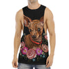 Embroidery Chihuahua And Flower Print Men's Muscle Tank Top