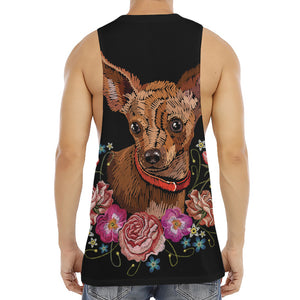 Embroidery Chihuahua And Flower Print Men's Muscle Tank Top