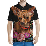 Embroidery Chihuahua And Flower Print Men's Polo Shirt