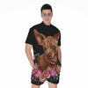 Embroidery Chihuahua And Flower Print Men's Rompers