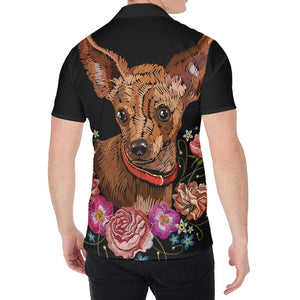 Embroidery Chihuahua And Flower Print Men's Shirt