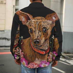 Embroidery Chihuahua And Flower Print Men's Shirt Jacket