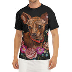 Embroidery Chihuahua And Flower Print Men's Short Sleeve Rash Guard