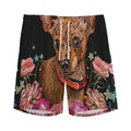 Embroidery Chihuahua And Flower Print Men's Athletic Shorts