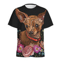 Embroidery Chihuahua And Flower Print Men's Athletic T-Shirt