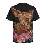 Embroidery Chihuahua And Flower Print Men's Sports T-Shirt