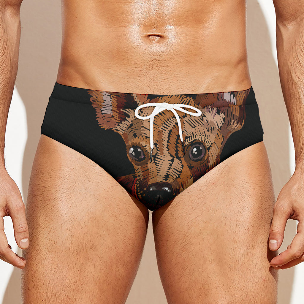 Embroidery Chihuahua And Flower Print Men's Swim Briefs