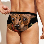 Embroidery Chihuahua And Flower Print Men's Swim Briefs