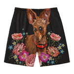 Embroidery Chihuahua And Flower Print Men's Swim Trunks