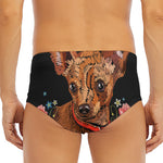 Embroidery Chihuahua And Flower Print Men's Triangle Swim Briefs