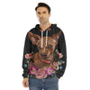 Embroidery Chihuahua And Flower Print Men's Velvet Pullover Hoodie