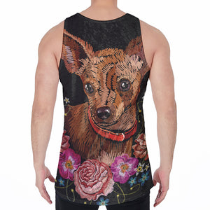 Embroidery Chihuahua And Flower Print Men's Velvet Tank Top