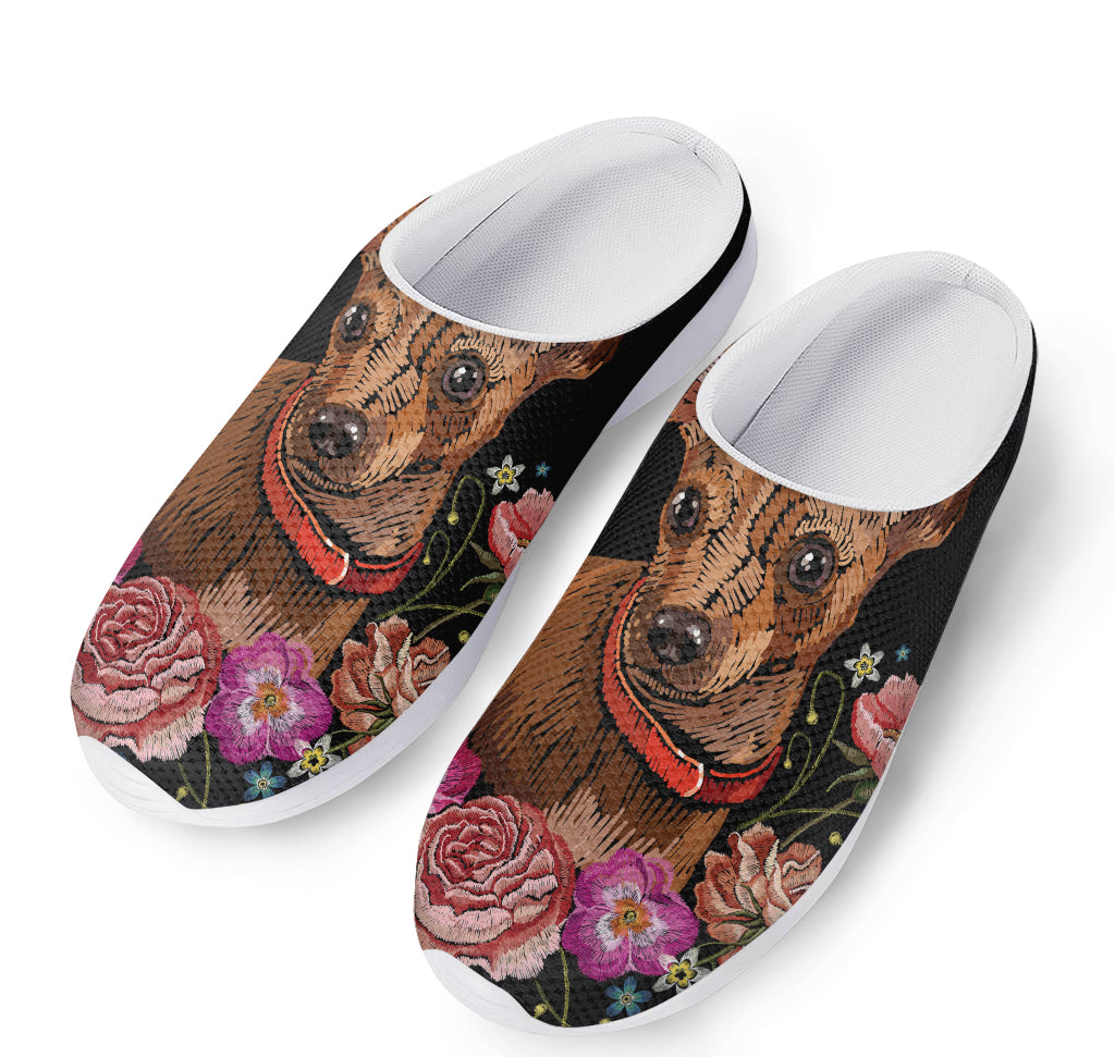 Embroidery Chihuahua And Flower Print Mesh Casual Shoes