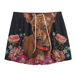 Embroidery Chihuahua And Flower Print Mesh Shorts