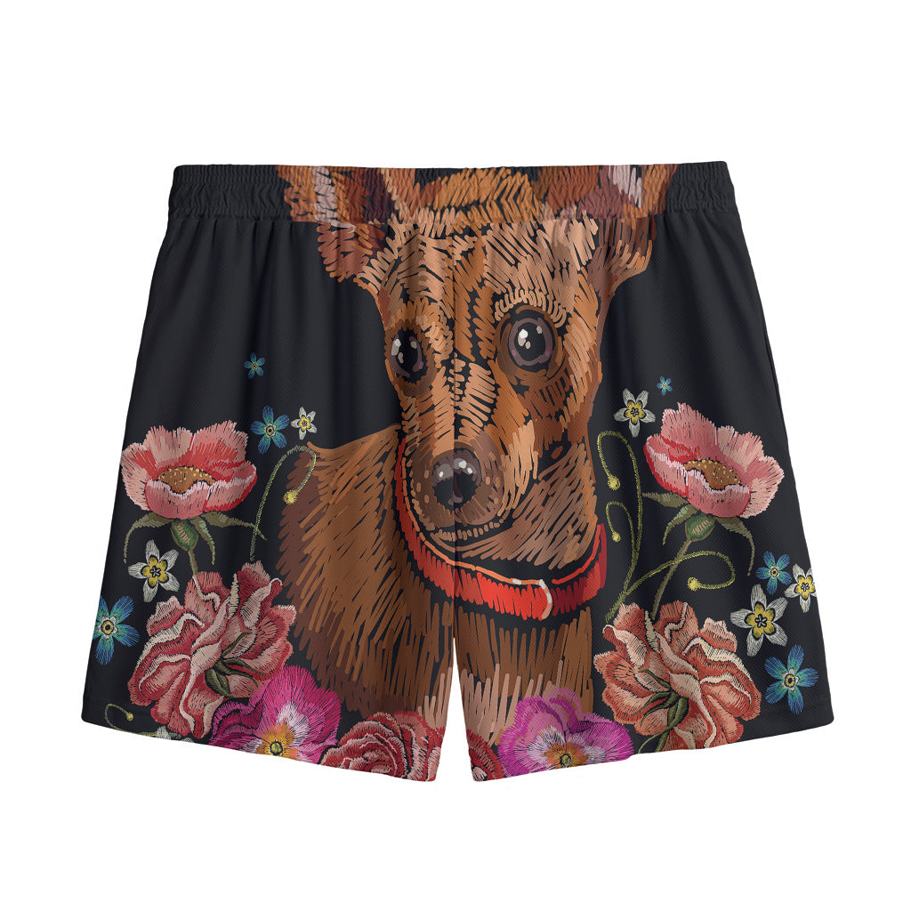 Embroidery Chihuahua And Flower Print Mesh Shorts