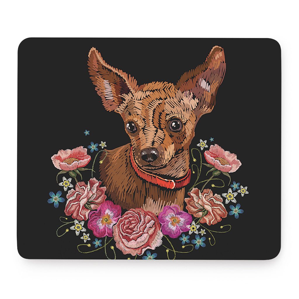 Embroidery Chihuahua And Flower Print Mouse Pad