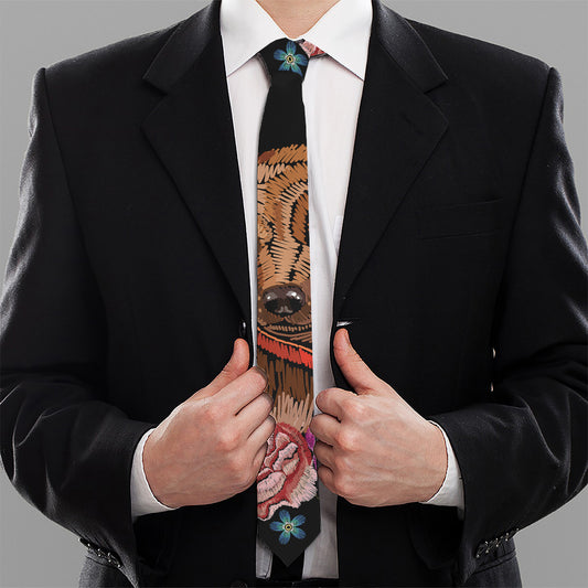 Embroidery Chihuahua And Flower Print Necktie